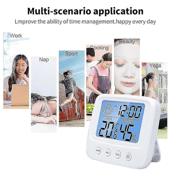 2 stk. Hygrometer Indendørs Digitalt Termometer og Fugtighedsmåler med 12/24 Timers Alarm, Rumtermometer med Temperatur Fugtighedsmonitor, Baggrundsbelysning, Cl