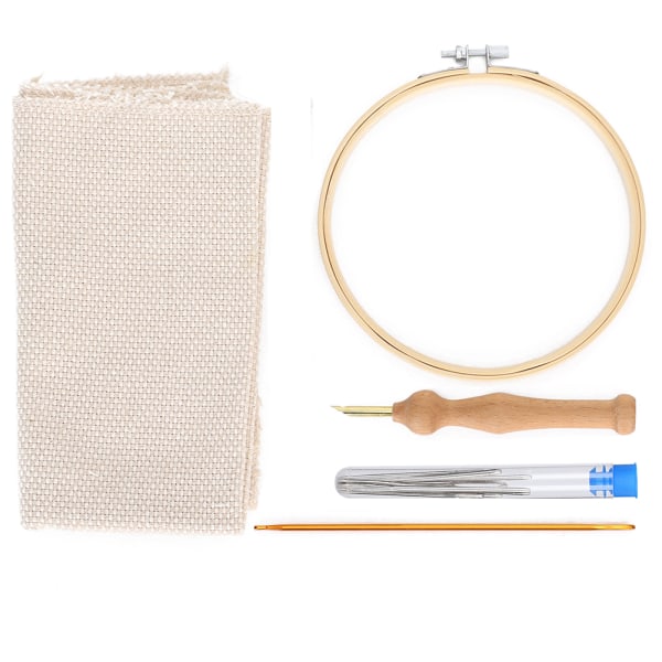 Punch Needle Embroidery Kit Hoops DIY Coarse Wool Brass Tube Yarn Scissors Tools Set