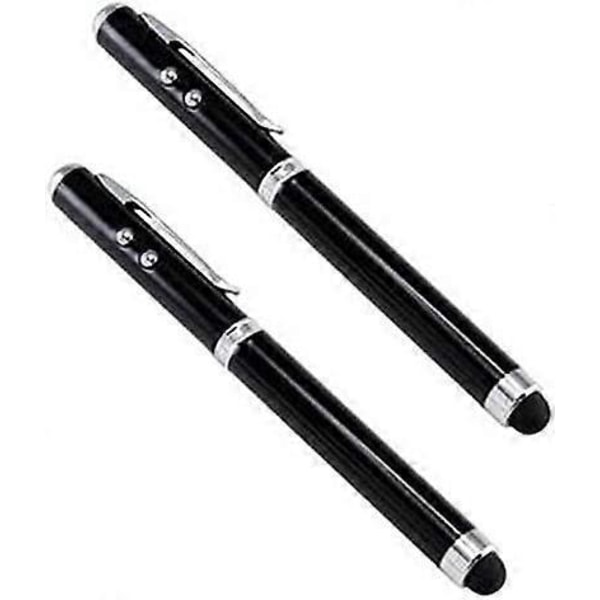 [2 stk.] 4-i-1 Universal Touch Screen Stylus + Kuglepen + Pointer + LED Lommelygte til Smartphone/Tablets iPad iPhone Samsung osv. [Sort]