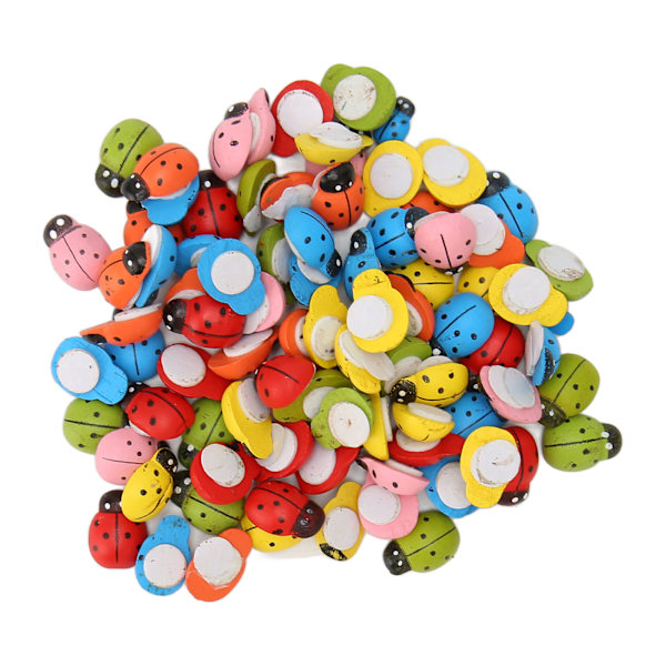 100 st Trä Ladybugstickers Färgglada Söta Självhäftande Ladybugstickers för DIY-hantverk Skrapbok Festdekorationer