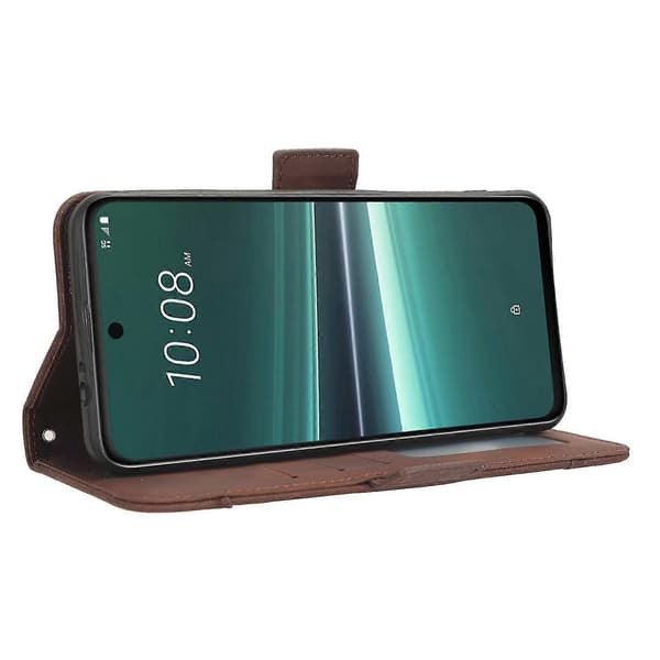 For HTC U23 Pro 5G Phone Case in PU Leather with Multiple Card Slots and Stand Wallet Brown