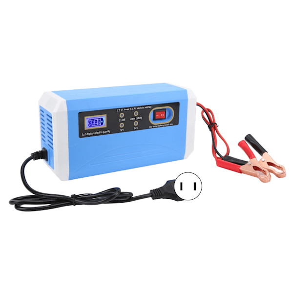 Bilbatterilader 12V/24V Effektiv Intelligent LCD-skjerm Automatisk overføring Pulsreparasjon for 10Ah‑200Ah 110‑240V