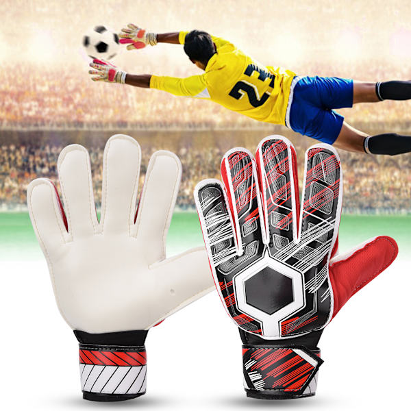 Latex nylon PU fingerbeskyttelse fodboldmålmandshandsker til voksne børn (rød 9#)