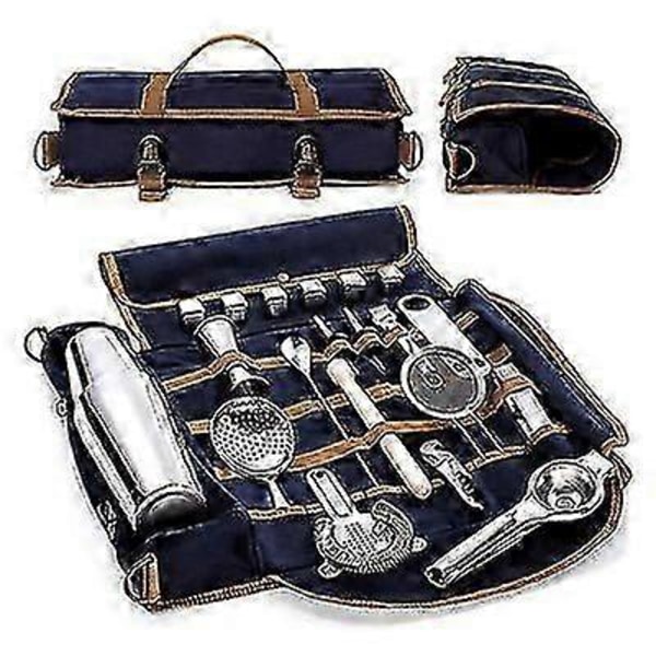 Bar Bartender Bärväska Kreativ Bartender Canvas Toolkit Pack Barverktyg Cocktail Shaker Set Förvaringsväska (Blå)