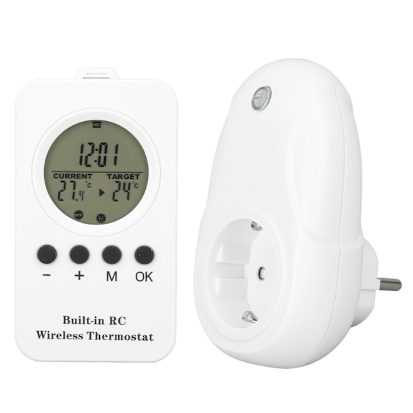 Trådløs stikkontakt termostat LCD fjernbetjening digital display temperaturregulator med temp sensor EU stik 220V