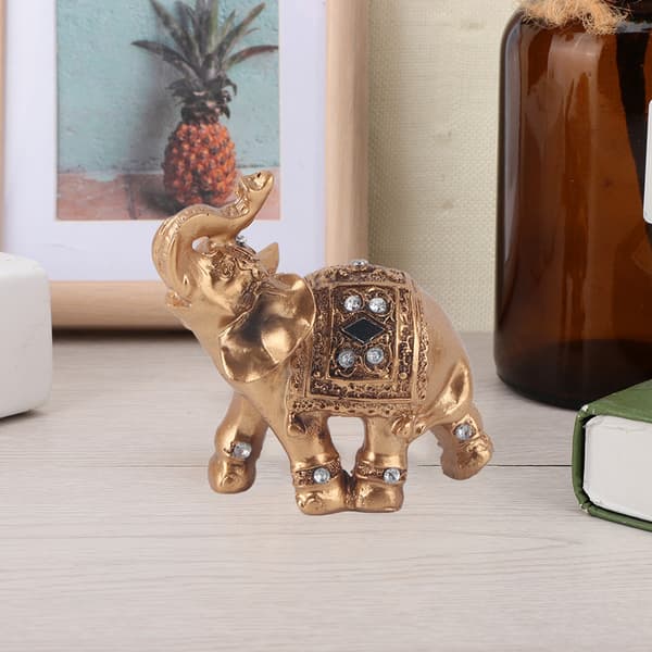 Gyllene elegant statyfigur med uppåtvänd snabel, samlarobjekt, heminredning för välstånd (9*9cm)