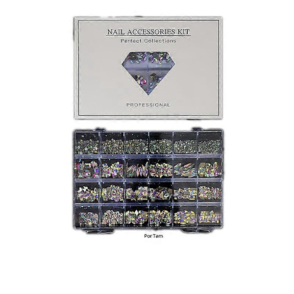 Set med 24 Diamanter för Nagelkonst Grunda Nageldekorationer Diamantillusion Nagelform Lyx 01VitDiamant