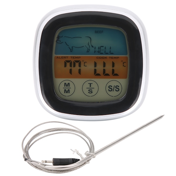 Kötttermometer Digital Display Touch Screen Kökstimer Gaffel för Grill BBQ Matlagning