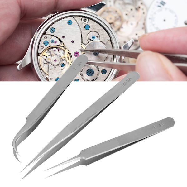 3 kpl / set ruostumattomasta teräksestä set pinsetit watch ja korujen korjaustyökaluille