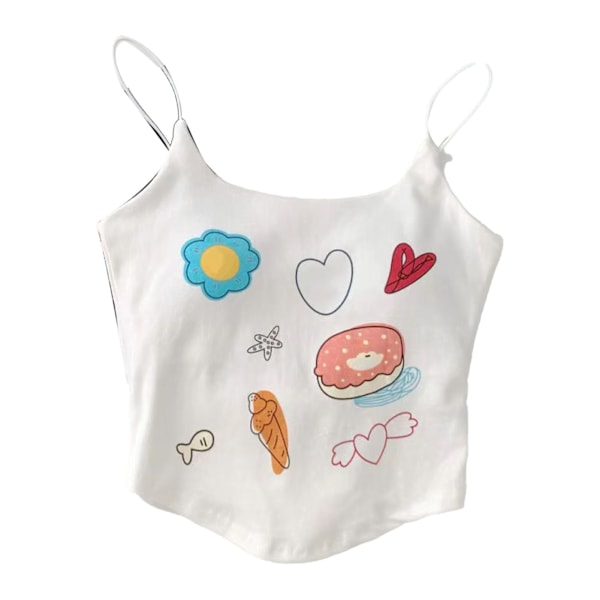 Kvinners Spaghetti Stropp Tank Top med Brystplate Søt Trykkmønster Myk Komfortabel Slim Fit Tynn Stropp Tank Top for Jenter Hvit Gratis Størrelse