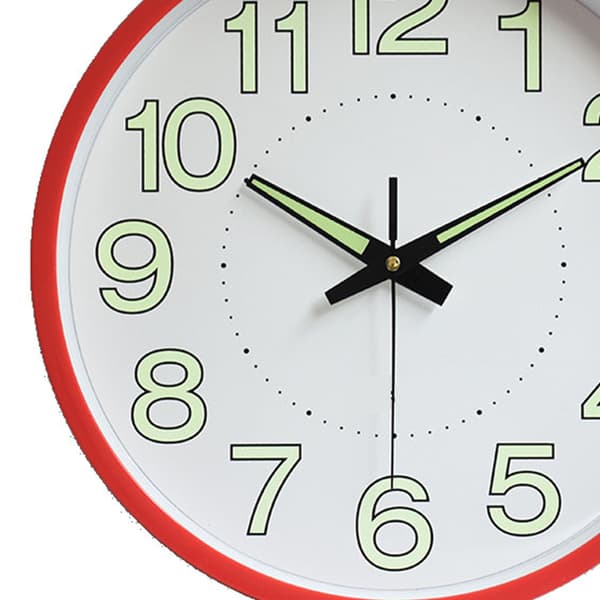 12 tums lysande väggklocka minimalistisk rund kvartsklocka för sovrum vardagsrum dekoration röd