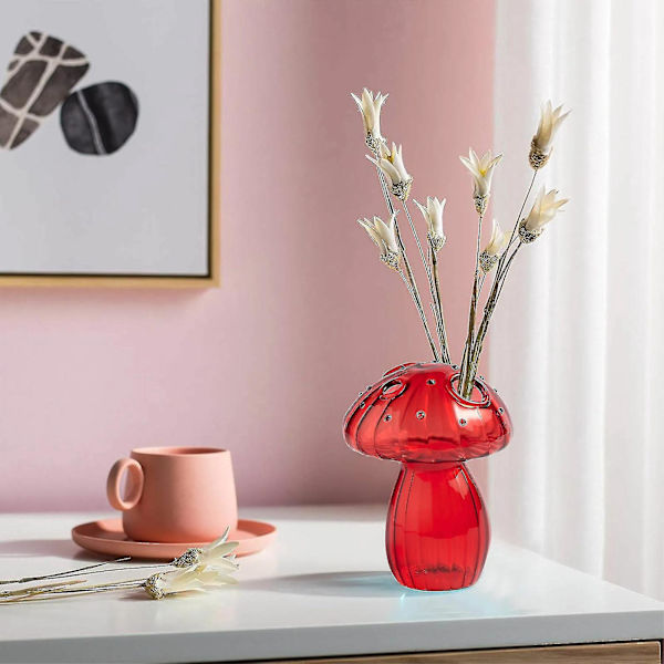 Svampformad transparent glasvas - Kreativ heminredning (10 % rabatt, gratis frakt) röd