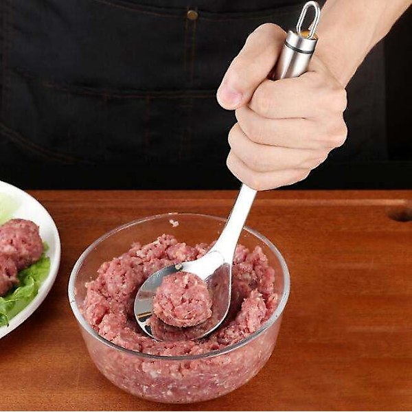 Köttbullesked med långt handtag i rostfritt stål och extra sked
