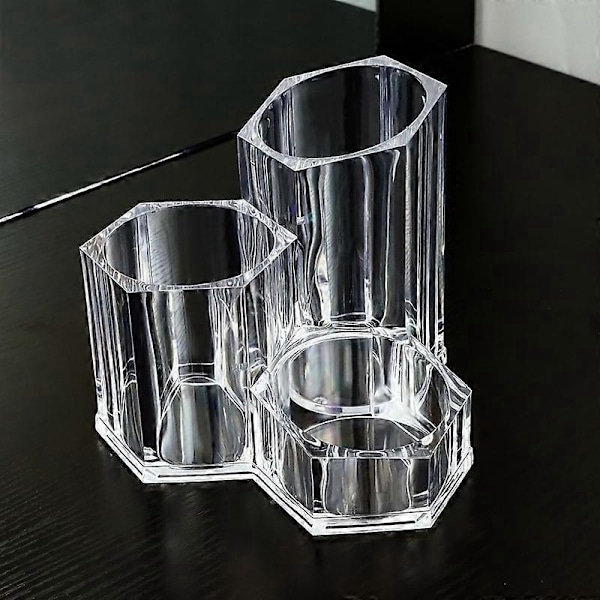 (Transparent) Makeup Børsteholder Organizer Kosmetiske Børster Beholder Opbevaring 3 Slots - Fantastisk til Toiletbord