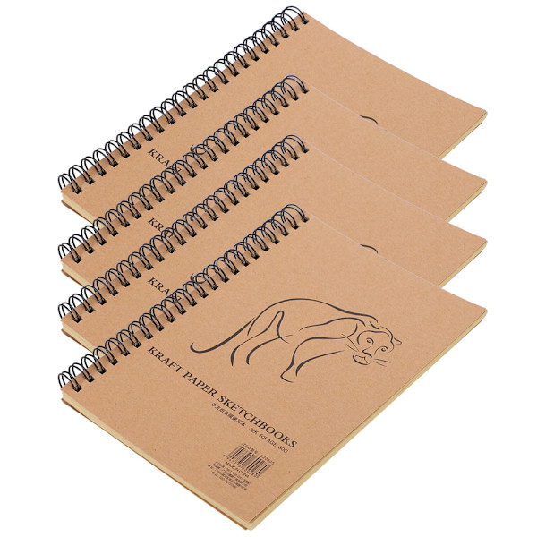 4 stk. Kraftpapir Skitsebog Retro Skitseblok Håndmalet Tyk Kunst Tegneblok Spiral Notebook