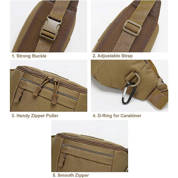 Taktisk midjeveske, Nylon Oxford Utility Multipurpose EDC Crossbody Stroppveske Brystryggsekk (Brun)