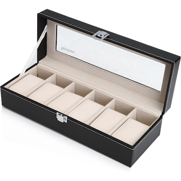 Klockbox för 6 klockor display/box/förvaringsbox (svart)