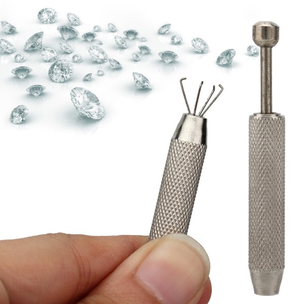 Rustfritt stål Diamond Claw Pick Up Tool Pinsett for smykker steinperler (4 pinner)