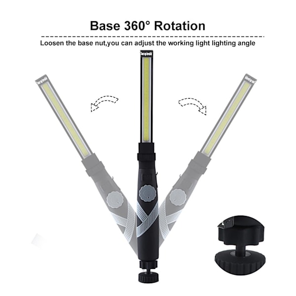 Multifunksjonell justerbar arbeidslys LED lommelykt sammenleggbar COB arbeidslys oppladbar magnet inspeksjonslys