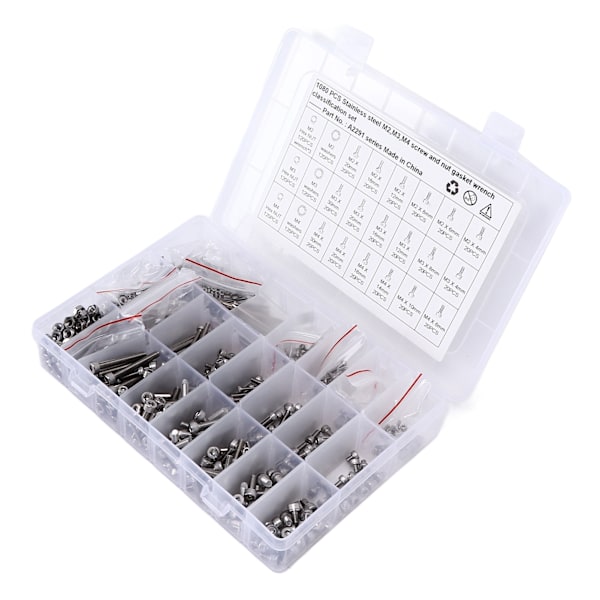 1080 stk/sett M2 M3 M4 Skrue Mutter Pakning Kit Rustfritt Stål Hex Socket Hode Cap Feste Assortert for Biler Lastebiler Skip