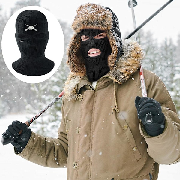 3-reikäinen neulottu hattu, kirjailtu kasvosuoja, lämmin hiihtomaski ulkoilua, pyöräilyä, hiihtoa ja juoksua varten, fluoresoiva keltainen