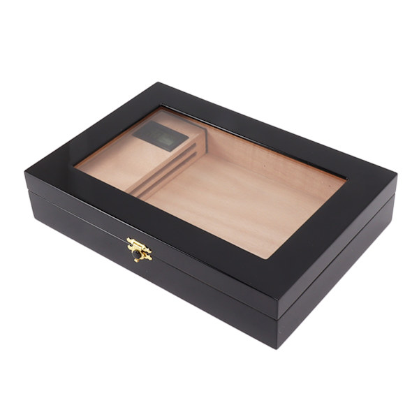 Cigar Humidor Trä Cigarr Skrivbord Låda med Fuktare Hygrometer Transparent Akryl Topp Cigarrfodral för 20 Cigarrer Svart