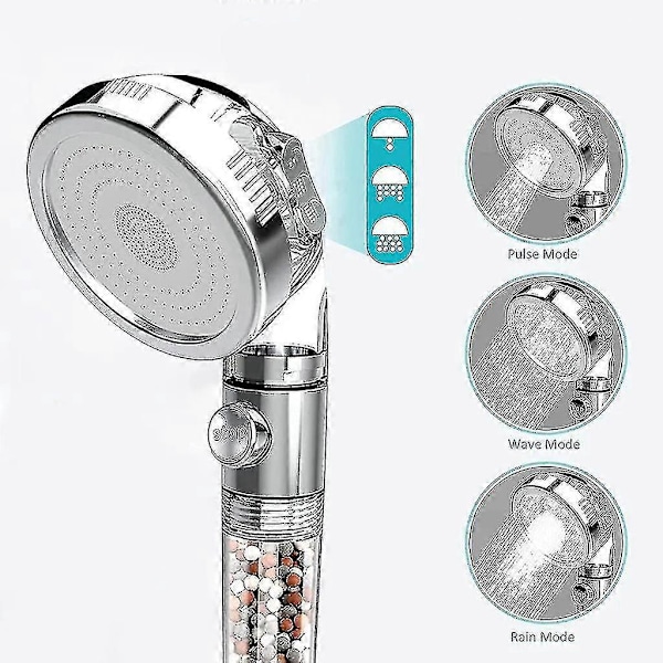 3-i-1 Brusehoved Vandbesparende Brusehoved Ionfilter Kalkfilter_SZXM