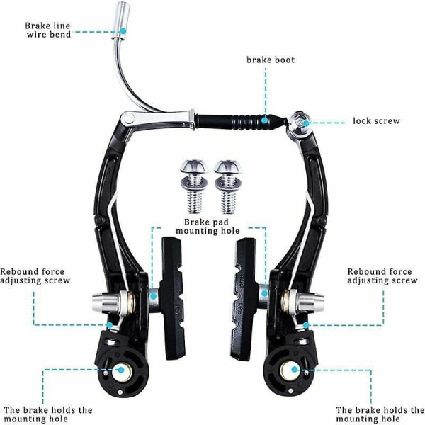 Aluminium cykel V bremsesæt - 2 par: sort, mountainbike hybridbremse, 2 bremsekabler, 4 kabel endestykker