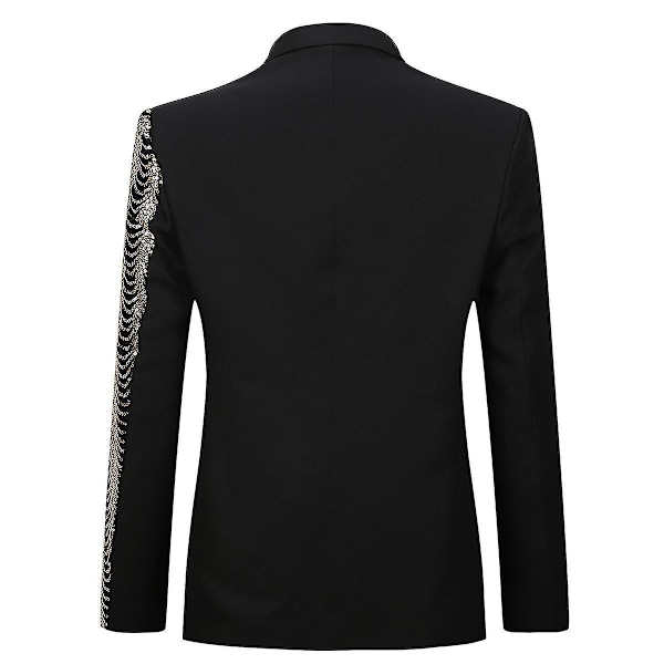 Sequin-besat Jakke med Hakket Rever til Mænd - Sort/Guld 2XL
