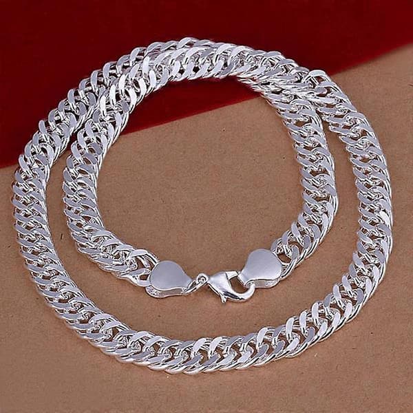 Ny Mote Smykker 925 Sterling Sølv Dråpe Hele Side Halskjede For Unisex Mann Kvinner Gave Silver