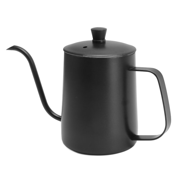 Häll över kaffekanna Lång smal pip 304 Rostfritt stål Svanhals Häll över handdropp Te Kaffe Kanna 600ML Svart med lock
