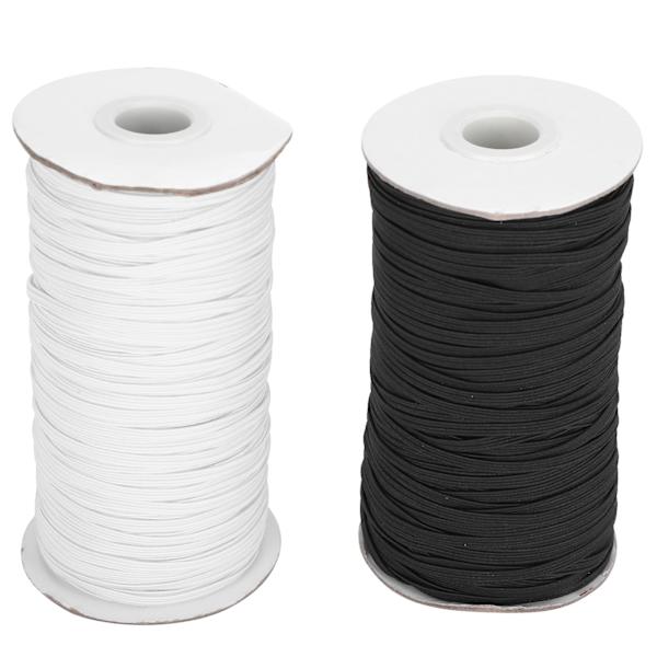 Elastisk bånd flad syning reb snor streng DIY ærme maske fremstilling høj elastisk 100 yard rulle (sort hvid)