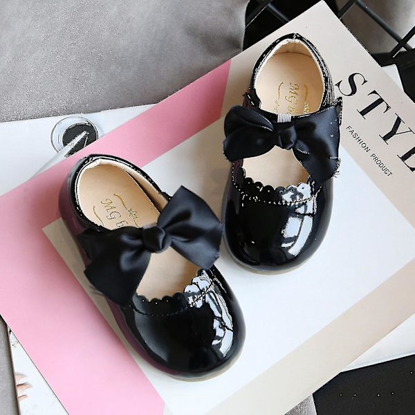 Fashion Bow Hollow Out Non-slip Læder Prinsesse Sko til Småbørn Piger 18-24 Måneder Sort