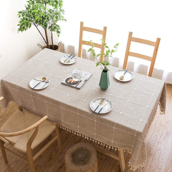 Rutet duk i bomullslin - rektangulær hjemmedekorasjon - 140x180 cm