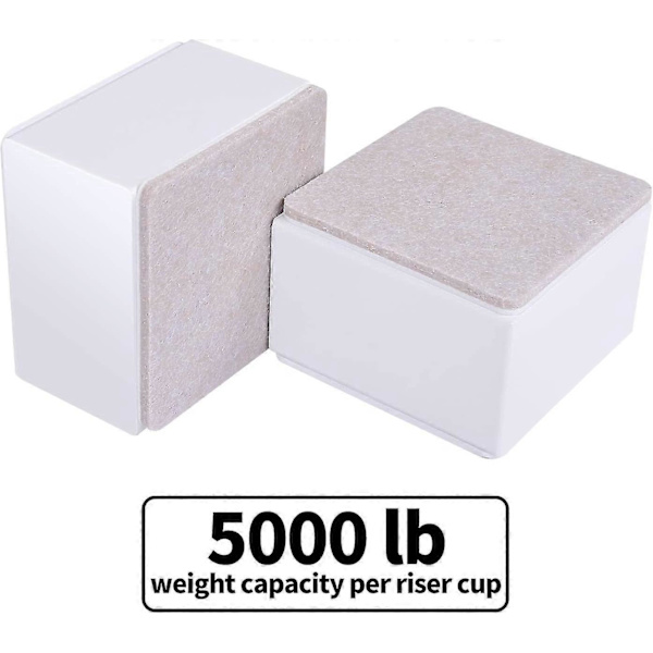Sengeforhøjere, 2\"/5 cm møbelforhøjere i kulstofstål, 8 cm bredde, 8 cm længde, selvklæbende møbelforhøjere der tilføjer 5 cm højde til senge, sofaer, skabe, understøtter