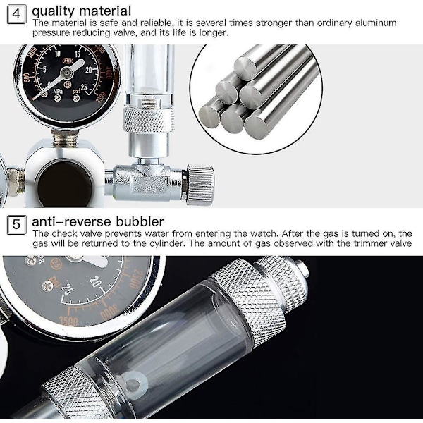 CO2-regulator for akvarium Dobbelt akvarium CO2 trykkmåler Justerbart trykk CO2-system (w21.8)