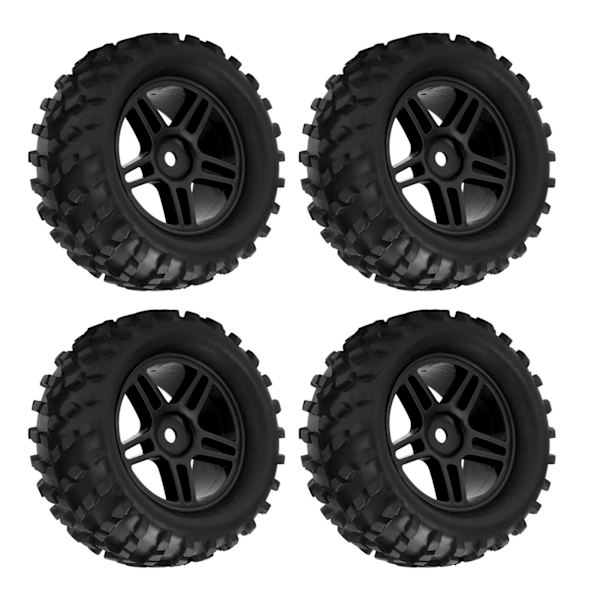 4 stk. RC-hjul og dekksett 82 mm foran og bak med flettet mønster for WLToys 144001 1/14 RC Off Road CarBlack