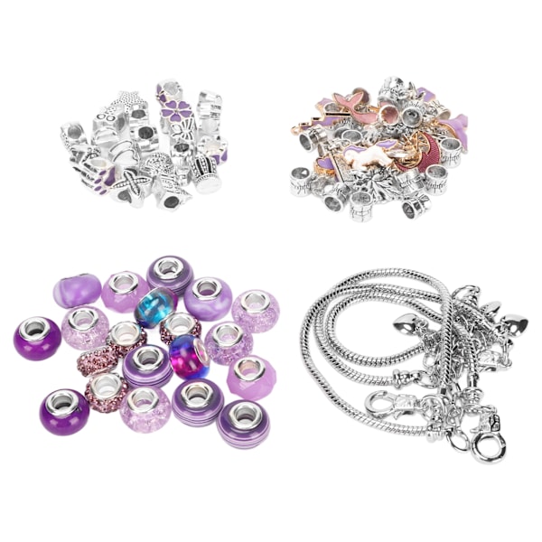 Armbåndssæt med udsøgte grundlæggende armbånd, vedhæng, store perler, farvede perler, DIY smykkefremstillingssæt, lilla
