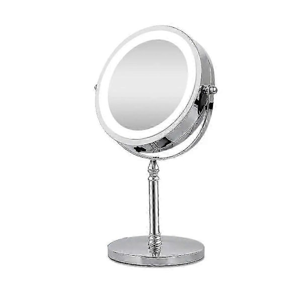 10X Forstørrelses Makeup Spejl Med Lys LED Kosmetiske Spejle Rund Form Bordplade Vanity Spejl Dobbeltsidet Baggrundsbelyste Spejle Sølv