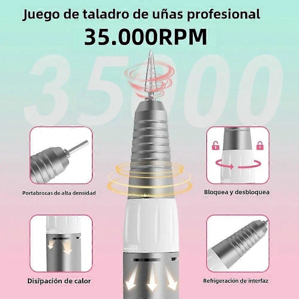 Profesjonell Elektrisk Neglefilmaskin 35000 RPM Slipekuttersett for Manikyr og Pedikyr Negletørker DMJ-202C-BK EU