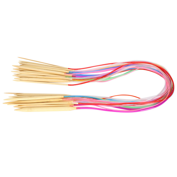 18-osainen pyöröpuikkosetti, kaksiteräinen, bambu, värillinen, joustava putkiliitäntä, neulontatyökalusarja (80 cm)