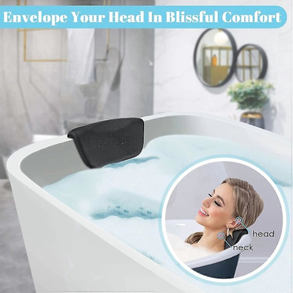Badkudde, Stilren PU-badkudde med sugproppar, Nackkudde Nackstöd för badkar Spa Whirlpool, Ergonomiskt nackstöd för huvud, nacke, rygg och axlar