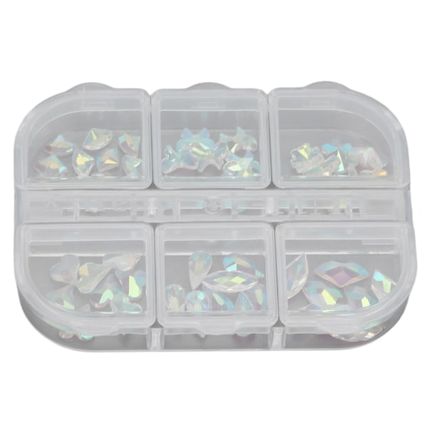 2 esker med neglekunst-rhinestones dekorasjon 6 rutenett unike formede DIY fasjonable fargerike flate bakre rhinestones