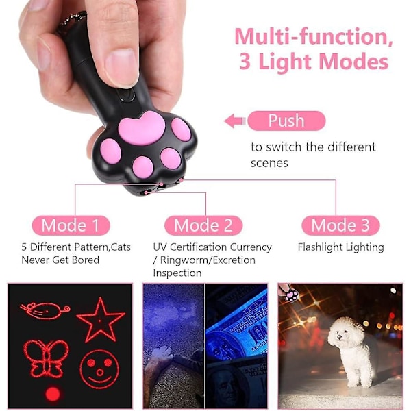 Katte Laserpegepind, Interaktivt LED Kattelegetøj 5 i 1 Justerbart Mønster, USB Genopladelig Rød LED Lys Legetøj til Kat Hunde Træningsværktøj