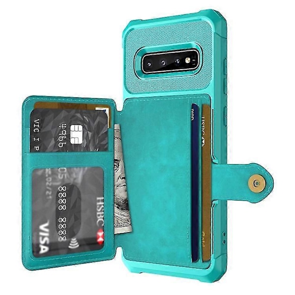 För Samsung Galaxy S10+ Magnetisk Plånbok Kortfack Läder Telefonfodral Zekai Cyan