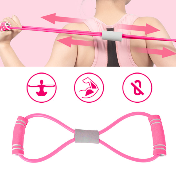 2st 8-format dragrep Bröstexpanderare elasticitetsbälte Stretching rem Yoga Fitness rosa