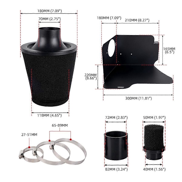 Bil Universal 70mm Luftfilter Kit Svampe Style Filter Bildele 70mm53
