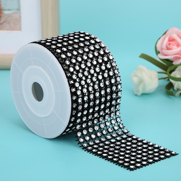 3PCS Rhinestone Mesh Roll Shiny Diamond Wrap Ribbon Trim DIY Håndlavet DekorationSort