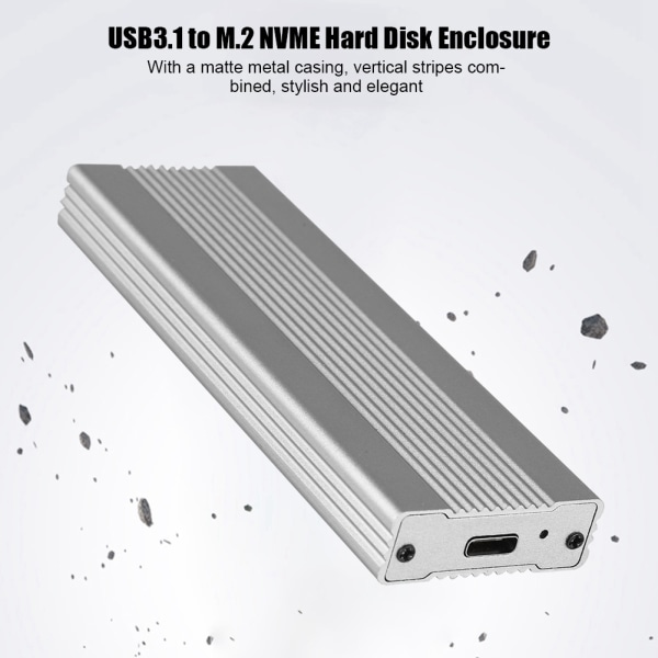 USB3.1 til M.2 NVME-harddiskboks SSD-boks kabinett NGFF PCIE til Type C Adapter Sølv&Hvit
