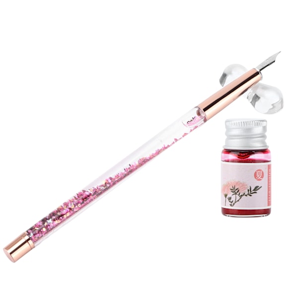 Glass Dip Pen Holdbar Dekorativ Attraktiv Komfortabel Blekk Skrive Bærbar Kalligrafi Sett for GavePen Nib Rosa